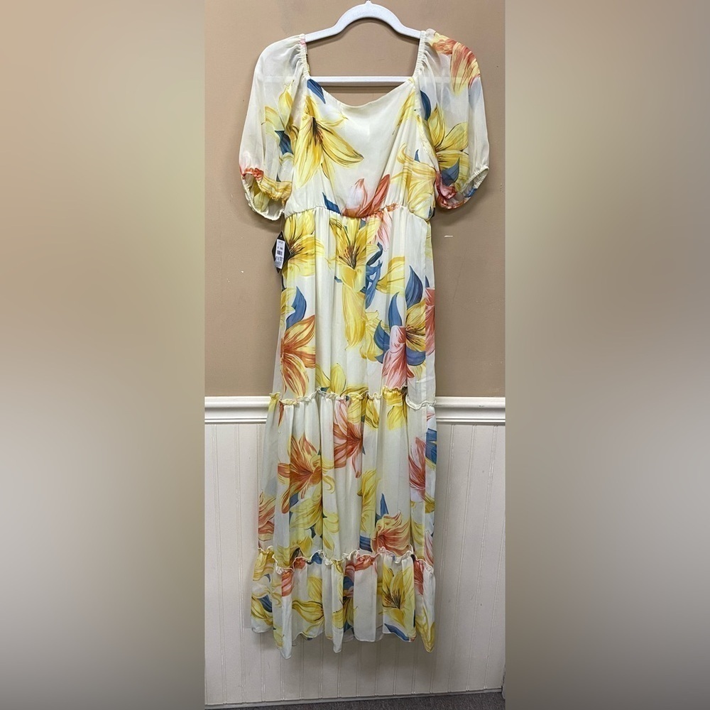 Kate and Lily Yellow Floral Tiered Maxi Dress Size 8 NWT